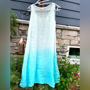 Eileen Fisher 100% Linen Dress in ombré ocean colors.